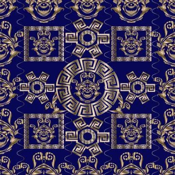 Floral Baroque vector seamless pattern with geometric elements. Abstract dark イラスト素材