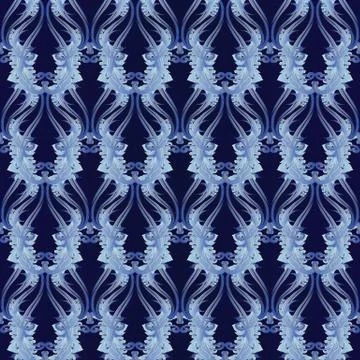 Floral baroque vector seamless pattern. Blue damask background. 스톡 일러스트