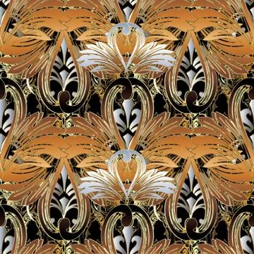 Floral baroque vector seamless pattern. Bright damask background イラスト素材