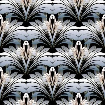 Floral baroque vector seamless pattern. Black white damask backg Stock Illustration