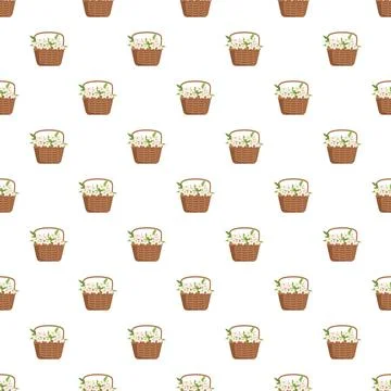 Floral basket seamless pattern with blooming jasmine flowers Illustrazione stock