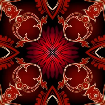 Floral beautiful vector seamless pattern. Ornamental glowing red background.  Illustrazione stock