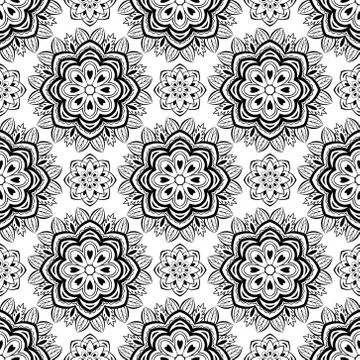 Floral black and white pattern. Stock Illustration
