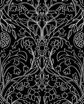 Floral  black and white pattern. Stock Illustration