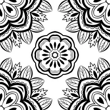Floral black and white pattern. Illustrazione stock