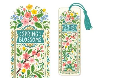 Floral bookmark and envelope set on white background Stock Illustration