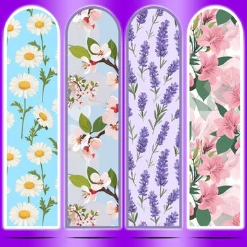 Floral Bookmark Collection with Vibrant Patterns Stock Illustration