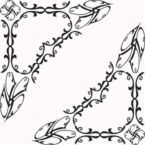 FLORAL BORDER BLACK IN WHITE Stock Illustration