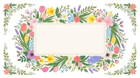 Floral border design with empty center space Stock Illustration
