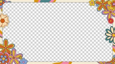 Floral border frame is showing flat retro blooms and pastel ribbons, clear イラスト素材