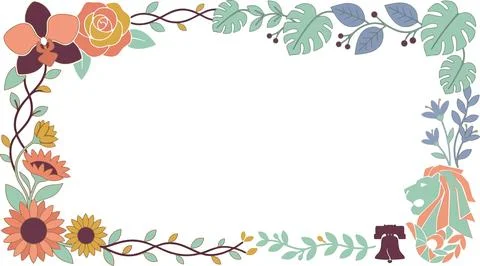Floral border frame vector with monstera leaves orchid rose and cultural Stock Illustration