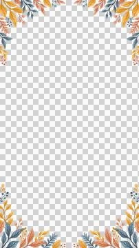 Floral border is framing space in flat style, with orange and blue leaves, 库存插图