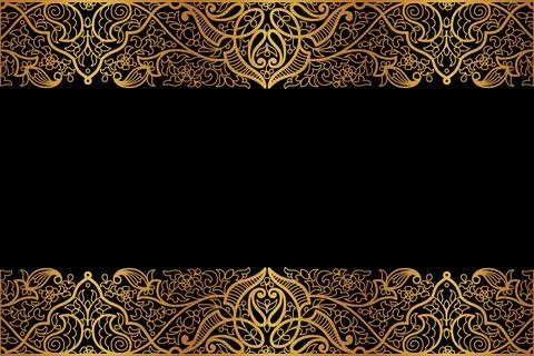 Floral border with gilded elements in retro style for embellishment design... Stock Illustration