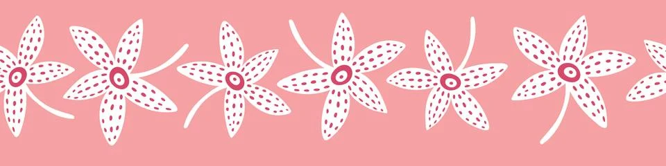 Floral border pattern design. Vector seamless repeat banner of tropical flowers. 스톡 일러스트