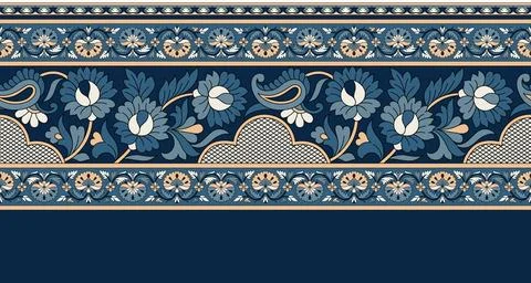 Floral border pattern on navy background Stock Illustration