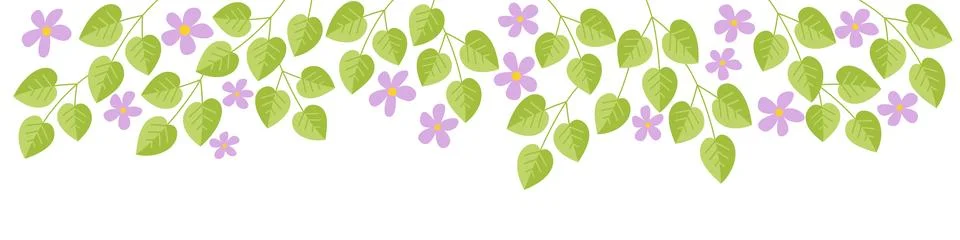 Floral border seamless pattern in line art style. Cute horizontal banner Stock Illustration