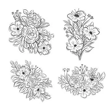 Floral bouquets elements collection on white background Stock Illustration