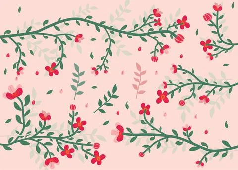 Floral branches and leaves pattern background Stock Illustration
