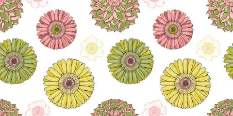 Floral bright seamless pattern with gerbera flowers Stock Illustration