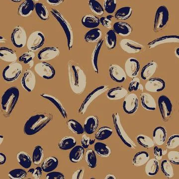 Floral brush strokes seamless pattern on muster  background Stock Illustration