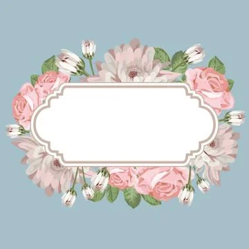 Floral card template with empty frame Stock Illustration