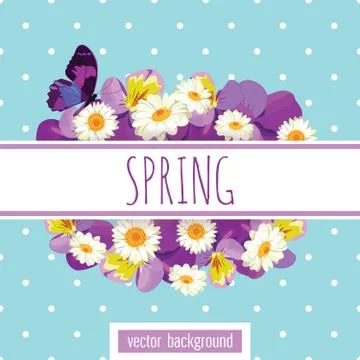 Floral card template with sample text on the white ribbon Stock Illustration