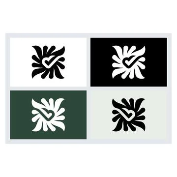 Floral Checkmark Icon Logo Design Set Stock Illustration