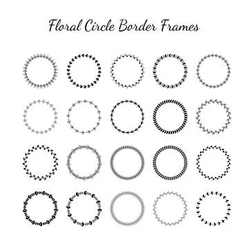Floral Circle Border Frames Wreath Laurel Leaf Pattern Set Collection Vecto.. 스톡 일러스트