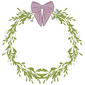 Floral circle frame with bow isolated on white Stock Illustration
