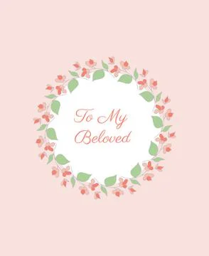 Floral circle frame on light pink background, Card for wishing Stock Illustration