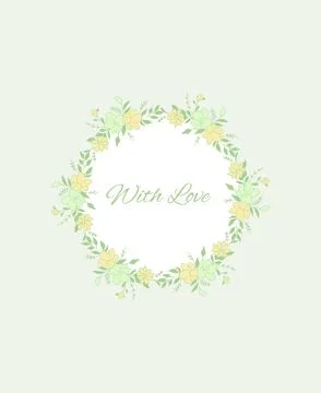 Floral circle frame with love. light green isolated background Stock Illustration