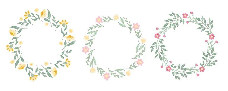 Floral circle Frame Set Stock Illustration