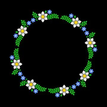 Floral Circle Pattern on Dark Background. Vector Stock Illustration