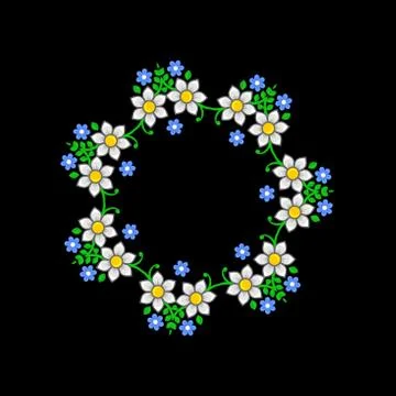 Floral Circle Pattern on Dark Background. Vector Stock Illustration