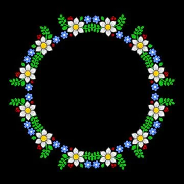 Floral Circle Pattern on Dark Background. Vector Stock Illustration