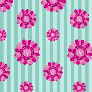 Floral colorful seamless pattern. Hand drawing Flowers on striped background. Stock Illustration