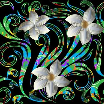 Floral colorful vector seamless pattern. Hand drawn vintage abstract  ornamen 스톡 일러스트