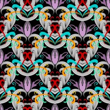 Floral colorful vector seamless pattern. Hand drawn vintage abstract  ornamen Stock Illustration