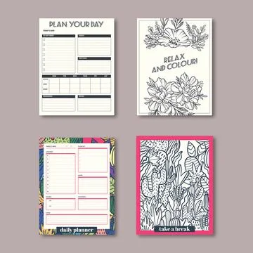 Floral Coloring Set Stock Illustration