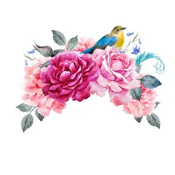 Floral composition with bird Stock Illustration