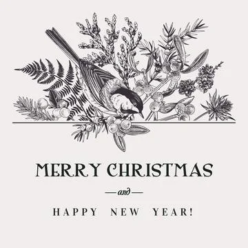 Floral composition with bird. Illustrazione stock