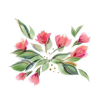 Floral composition with delicate fragrant rose flowers and leaves Stock Illustration