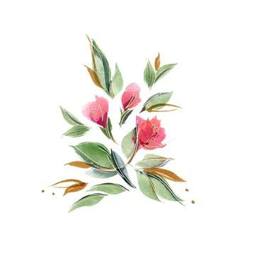 Floral composition with delicate fragrant rose flowers and leaves Stock Illustration