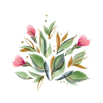 Floral composition with delicate fragrant rose flowers and leaves Stock Illustration
