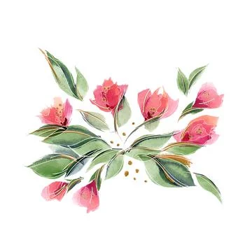 Floral composition with delicate fragrant rose flowers and leaves Stock Illustration