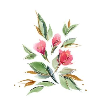 Floral composition with delicate fragrant rose flowers and leaves Stock Illustration