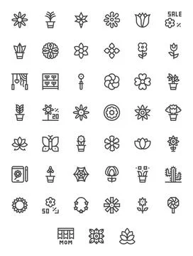 Floral Comprehensive Vector Bundle with 45 Grid Fitted Bold Line 256x256 Icon Stock Illustration