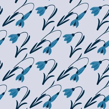 Floral creative seamless pattern with wild campanula flowers elements. Grey b Stock Illustration