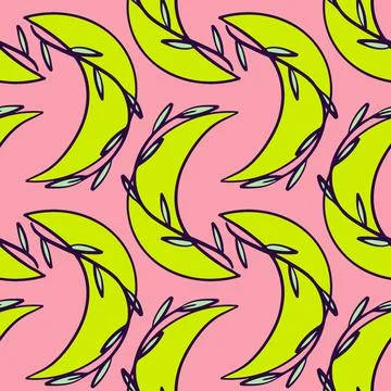 Floral Crescent moon seamless pattern on pink background Stock Illustration