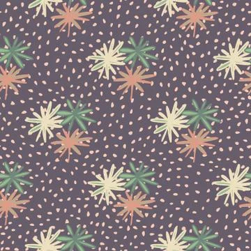 Floral daisy abstract seamless pattern. White, green and pink flowers shapes  イラスト素材
